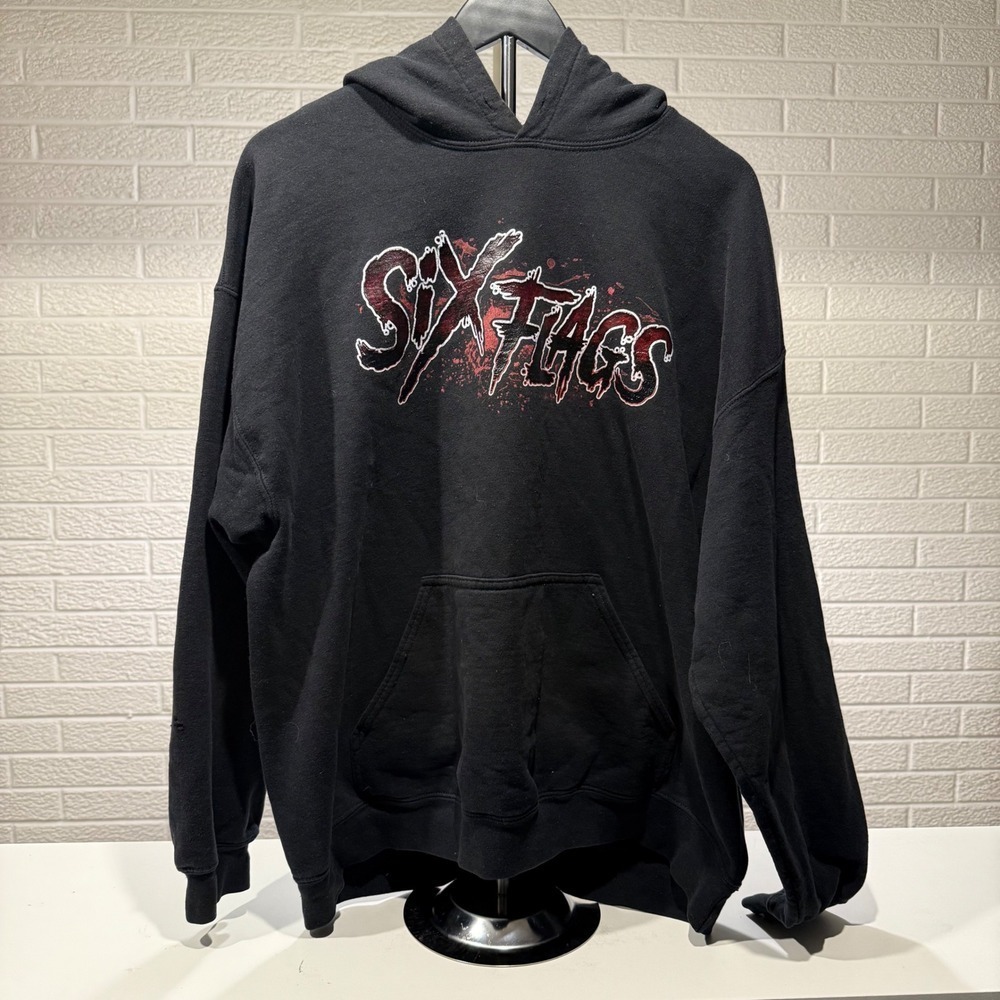 Six Flags Hoodie‎ Black Graphic Clown Joker Pullover Sweatshirt XL